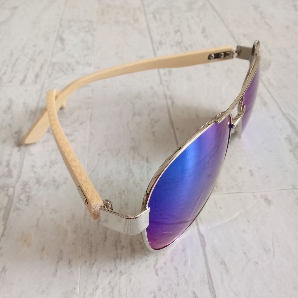 NEW GENUINE BAMBOO POLARIZED AVIATOR SUNGLASSES - Picture 7 of 9
